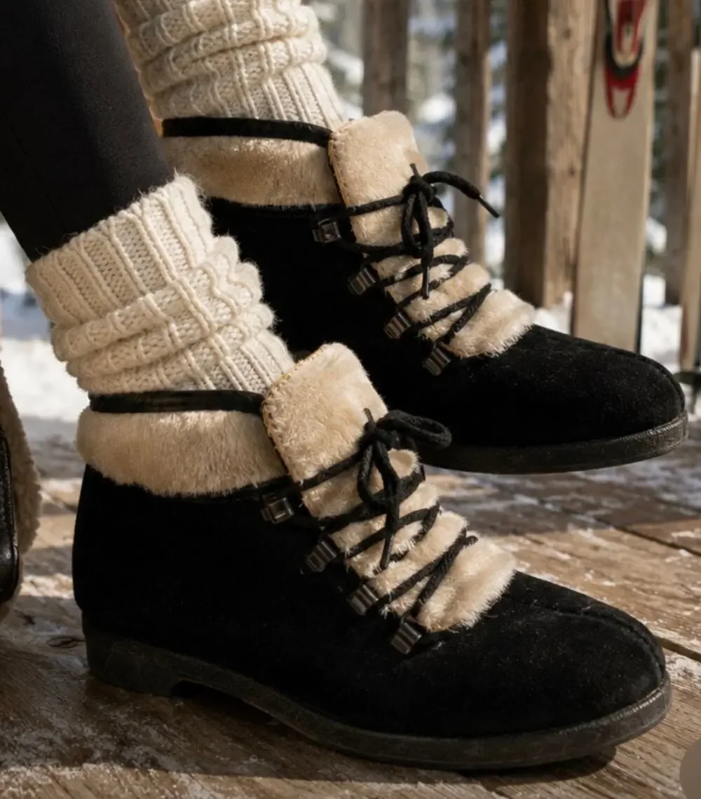 Vintage 70s Yodelers Aspen Black Suede Faux Fur Apres Ski Snow Ankle Boots 7